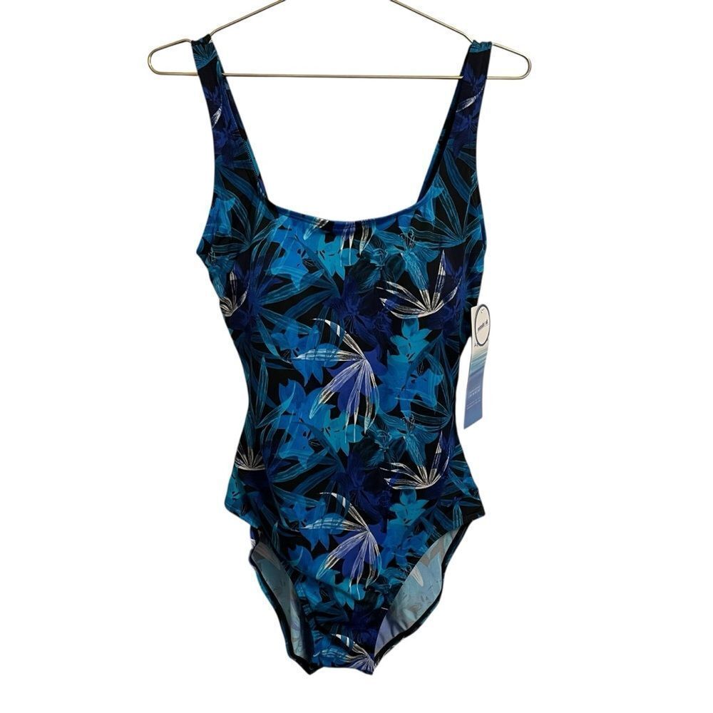 Aquabelle Swimsuits For All Blue Tropical Floral One Piece Swimsuit Size 14